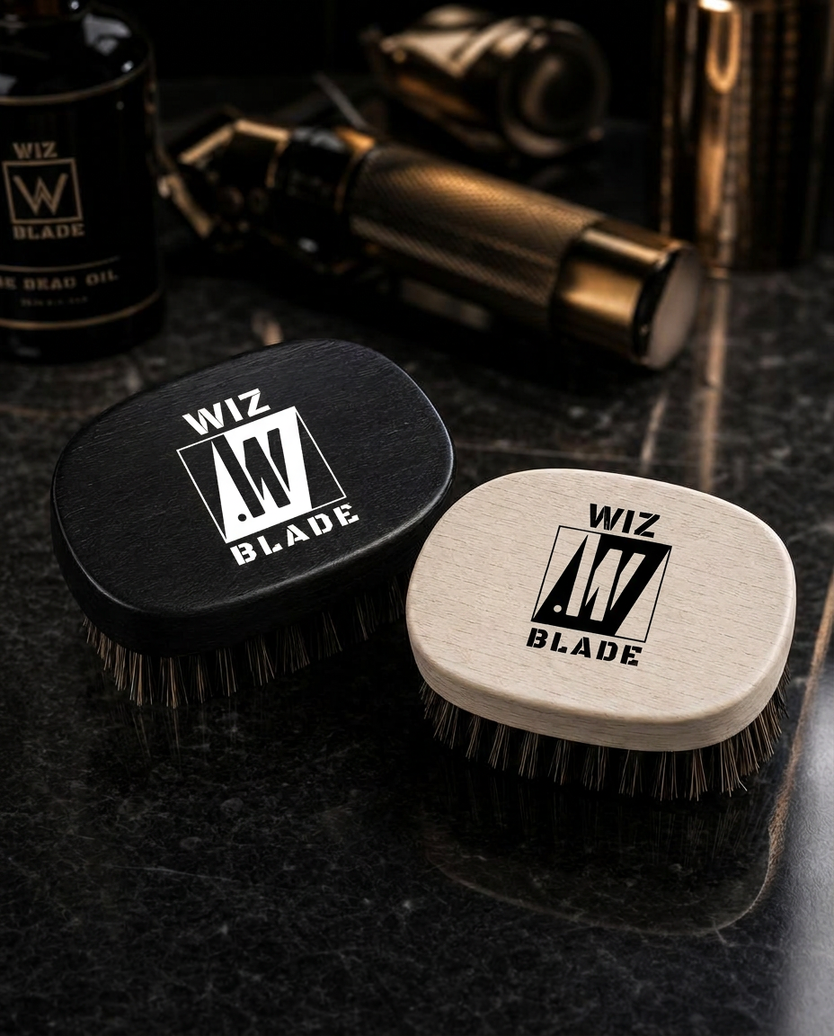 Wiz Blade Mini Fade Brush — Black · Bone label